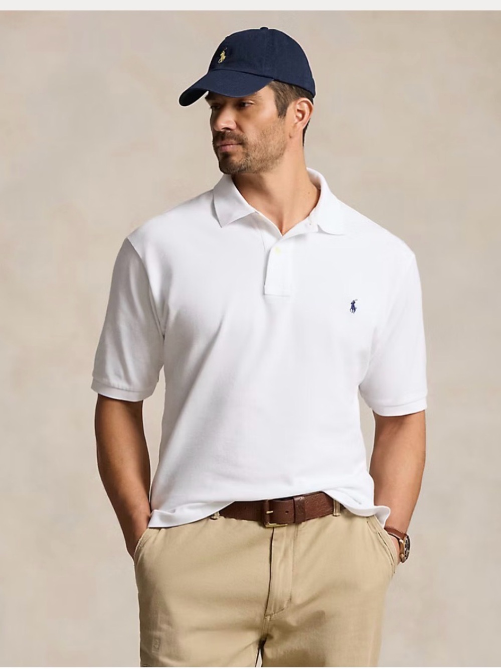 Polo Ralph Lauren M White-navy pony logo 2 button Polo casual preppy minimalist